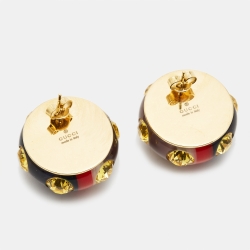 Gucci GG Resin Crystals Gold Tone Earrings