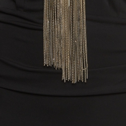 Pre Owned Gucci Black Jersey Detailed Neck Tie Ruched Short Dress M