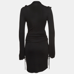 Pre Owned Gucci Black Jersey Detailed Neck Tie Ruched Short Dress M