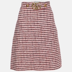 Pre Owned Gucci Multicolor Tweed Logo Detailed Pencil Skirt L
