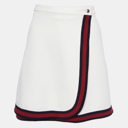 Pre Owned Gucci Off-White Contrast Trimmed Wrap Mini Skirt XL