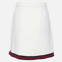 Pre Owned Gucci Off-White Contrast Trimmed Wrap Mini Skirt XL