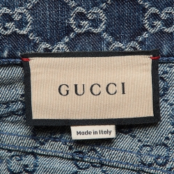 Pre Owned Gucci Blue Logo Monogram Patterned Denim Mini Skirt S