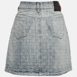 Pre Owned Gucci Blue Logo Monogram Patterned Denim Mini Skirt S