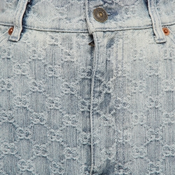 Pre Owned Gucci Blue Logo Monogram Patterned Denim Mini Skirt S