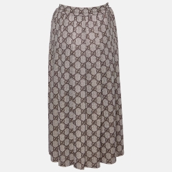 Pre Owned Gucci Beige Guccissima Printed Knit Pleated Midi Skirt S