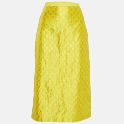 Gucci Yellow GG Patterned Silk Midi Skirt L