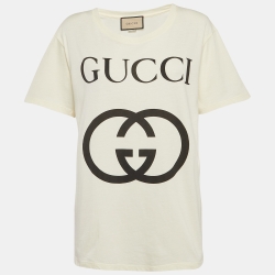 Pre Owned Gucci Off-White GG Interlocked Print Jersey T-Shirt S