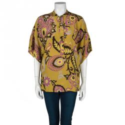 Pre Owned بلوزة غوتشي حرير طباعة بيزلي صفراء واسعة M