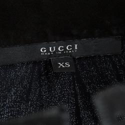 Pre Owned Gucci Navy Blue Suede Trim Tassel Detail Belted Long Sleeve Dress XS