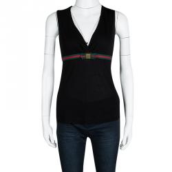 Pre Owned توب غوتشي أسود بفيونكة مزينة بلا أكمام S