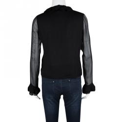 Pre Owned بلوزة غوتشي شير أكمام طويلة كشكشة حرير سوداء S