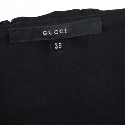 Pre Owned بلوزة غوتشي شير أكمام طويلة كشكشة حرير سوداء S