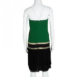 Pre Owned Gucci Green and Black Plisse Silk Detail Embellished Strapless Dress M