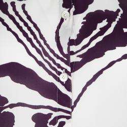 Pre Owned بلوزة غوتشي أزرار أمامية حرير مطبوعة بيضاء وبنفسجية S