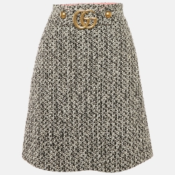 Gucci Black/White Tweed GG Logo Metal Detail Mini Skirt S