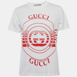 Gucci White Disk Print Cotton Half Sleeve T-shirt XS