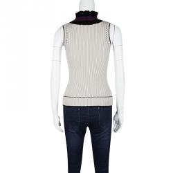 Pre Owned Gucci Beige Contrast Trim Detail Cable Knit Sleeveless Sweater S