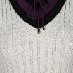 Pre Owned Gucci Beige Contrast Trim Detail Cable Knit Sleeveless Sweater S