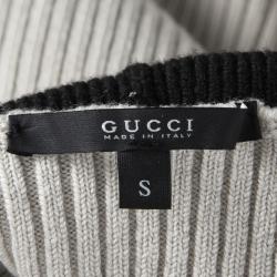 Pre Owned Gucci Beige Contrast Trim Detail Cable Knit Sleeveless Sweater S