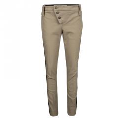 Pre Owned Gucci Brown Cotton Contrast Trim Buckle Detail Tapered Trousers M