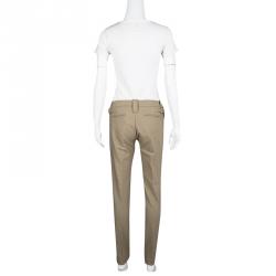 Pre Owned Gucci Brown Cotton Contrast Trim Buckle Detail Tapered Trousers M