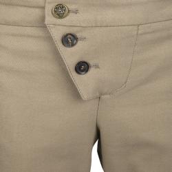 Pre Owned Gucci Brown Cotton Contrast Trim Buckle Detail Tapered Trousers M