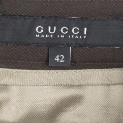 Pre Owned Gucci Brown Cotton Contrast Trim Buckle Detail Tapered Trousers M