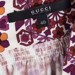 Pre Owned Gucci Multicolor Floral Printed Short Sleeve Cotton Dress S