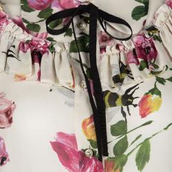 Gucci Beige Floral Print Silk Ruffle Detail Long Sleeve Blouse L