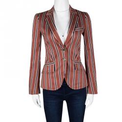 Pre Owned Gucci Rust Orange and Navy Blue Regimental Striped Cotton Palma Blazer S