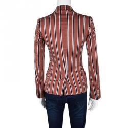 Pre Owned Gucci Rust Orange and Navy Blue Regimental Striped Cotton Palma Blazer S