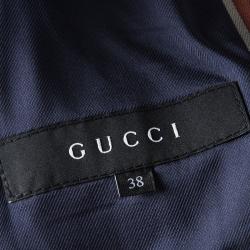 Pre Owned Gucci Rust Orange and Navy Blue Regimental Striped Cotton Palma Blazer S
