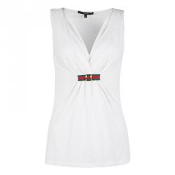 Gucci White Web Buckle Detail Sleeveless Top L