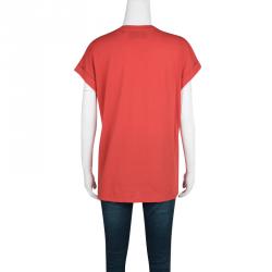 Pre Owned Gucci L'aveugle Par Amour Red Embroidered Cat Motif T-Shirt L