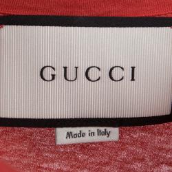 Pre Owned Gucci L'aveugle Par Amour Red Embroidered Cat Motif T-Shirt L