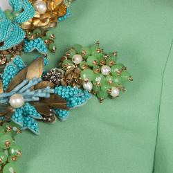Gucci Mint Green Neck Embellished Long Sleeve Silk Maxi Dress M