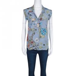 Pre Owned Gucci Blue  'Flora' by Kris Knight Printed Sleeveless Silk Shirt M