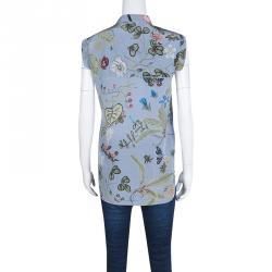 Pre Owned Gucci Blue  'Flora' by Kris Knight Printed Sleeveless Silk Shirt M