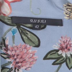 Pre Owned Gucci Blue  'Flora' by Kris Knight Printed Sleeveless Silk Shirt M