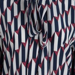 Pre Owned Gucci Printed Silk Neck Tie Detail Long Sleeve Blouse M