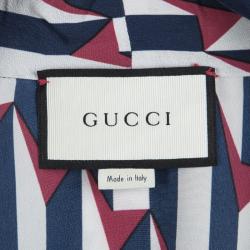 Pre Owned Gucci Printed Silk Neck Tie Detail Long Sleeve Blouse M