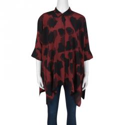 Pre Owned Gucci Maroon and Black Abstract Heart Printed Silk Asymmetric Tunic M