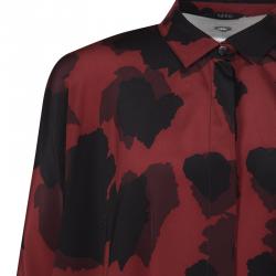 Pre Owned Gucci Maroon and Black Abstract Heart Printed Silk Asymmetric Tunic M