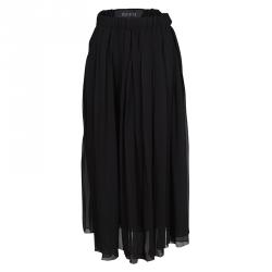 Pre Owned Gucci Black Silk Elasticized Waist Detail Pleated Midi Skirt S