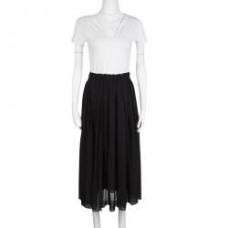 Pre Owned Gucci Black Silk Elasticized Waist Detail Pleated Midi Skirt S