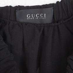 Pre Owned Gucci Black Silk Elasticized Waist Detail Pleated Midi Skirt S