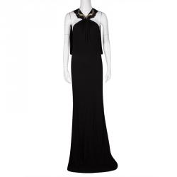 Gucci Black Embellished Neck Draped Sleeveless Gown M