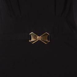 Pre Owned Gucci Black Knit Metal Logo Detail Short Sleeve Top L