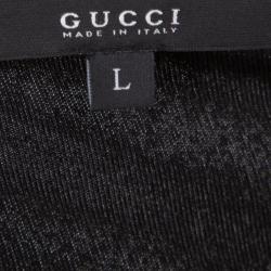Pre Owned Gucci Black Knit Metal Logo Detail Short Sleeve Top L